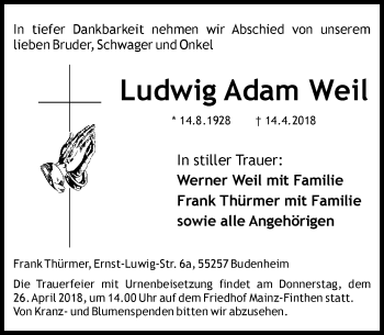 Traueranzeige von Ludwig Adam Weil von Trauerportal Rhein Main Presse