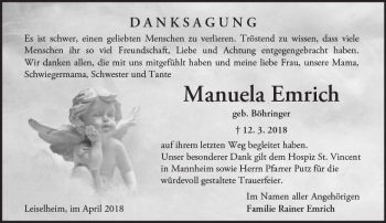 Traueranzeige von Manuela Emrich von Trauerportal Rhein Main Presse
