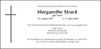 Traueranzeige von Margarethe Strack von Trauerportal Rhein Main Presse
