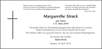 Traueranzeige von Margarethe Strack von Trauerportal Rhein Main Presse