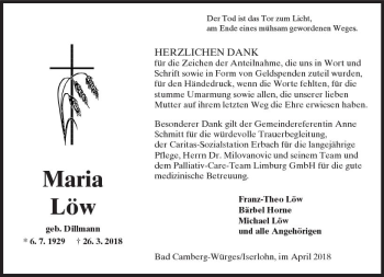 Traueranzeige von Maria Löw von  Camberger Anzeiger