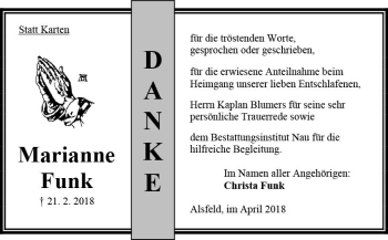 Traueranzeige von Marianne Funk von VRM Trauer
