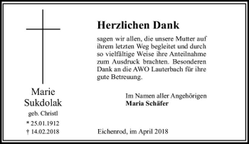 Traueranzeige von Marie Sukdolak von VRM Trauer