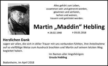 Traueranzeige von Martin Hebling von Trauerportal Rhein Main Presse