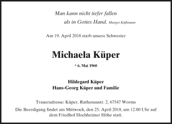 Traueranzeige von Michaela Küper von Trauerportal Rhein Main Presse