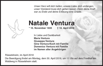 Traueranzeige von Natale Ventura von Trauerportal Rhein Main Presse