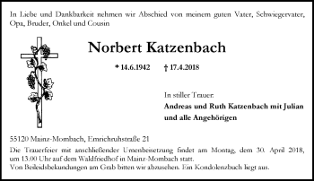 Traueranzeige von Norbert Katzenbach von Trauerportal Rhein Main Presse