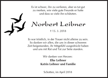 Traueranzeige von Norbert Leibner von  Kreisanzeiger