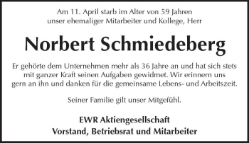 Traueranzeige von Norbert Schmiedeberg von Trauerportal Rhein Main Presse