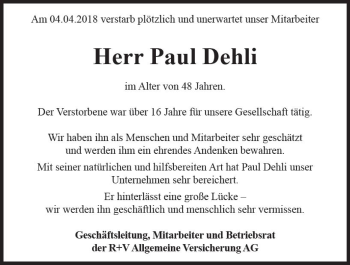 Traueranzeige von Paul Dehli von Trauerportal Rhein Main Presse