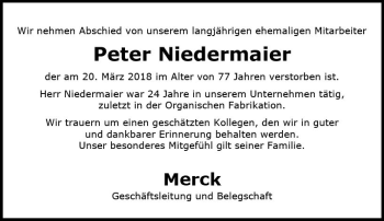 Traueranzeige von Peter Niedermaier von Trauerportal Rhein Main Presse