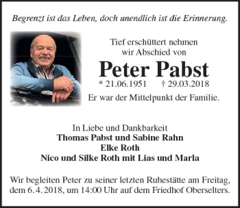 Traueranzeige von Peter Pabst von  Camberger Anzeiger