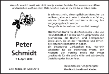 Traueranzeige von Peter Schmidt von  Kreisanzeiger