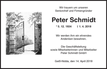 Traueranzeige von Peter Schmidt von  Kreisanzeiger