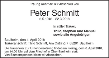 Traueranzeige von Peter Schmitt von Trauerportal Rhein Main Presse