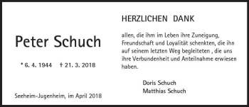 Traueranzeige von Peter Schuch von Trauerportal Rhein Main Presse