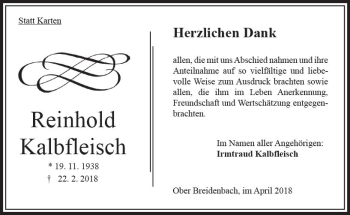 Traueranzeige von Reinhold Kalbfleisch von VRM Trauer