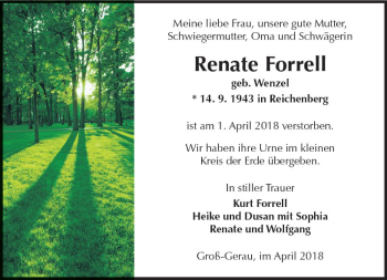 Traueranzeige von Renate Forrell von Trauerportal Rhein Main Presse