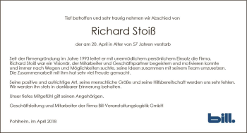 Traueranzeige von Richard Stoiß von  Gießener Anzeiger