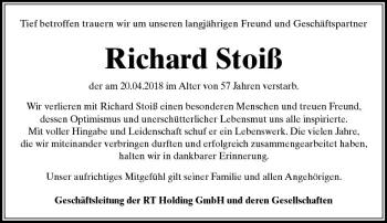 Traueranzeige von Richard Stoiß von  Kreisanzeiger