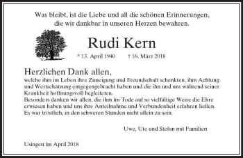 Traueranzeige von Rudi Kern von  Usinger Anzeiger