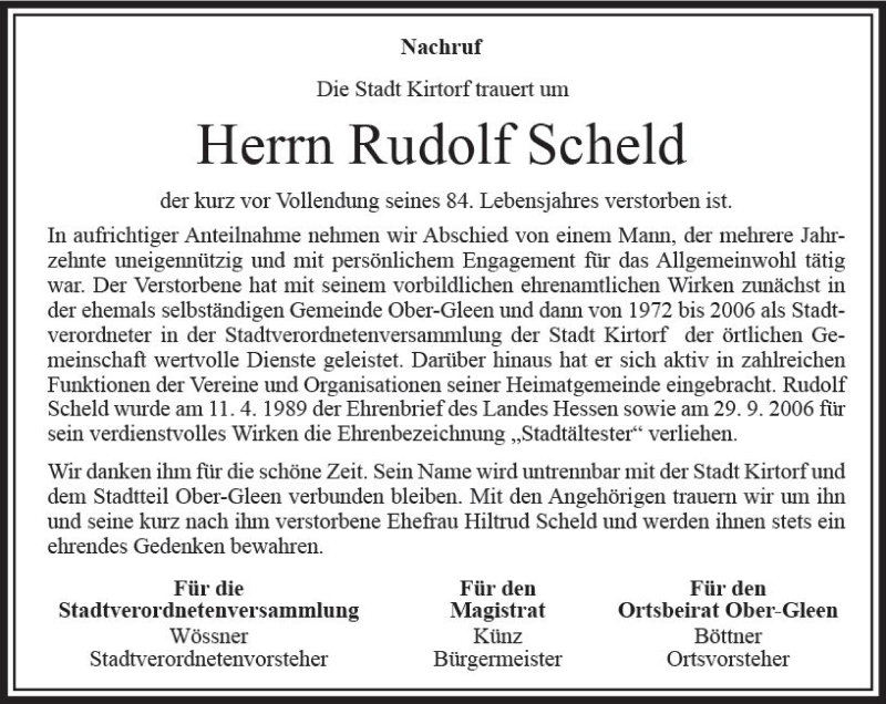  Traueranzeige für Rudolf Scheld vom 26.04.2018 aus VRM Trauer