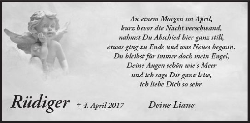  Traueranzeige für Rüdiger Arendt vom 04.04.2018 aus  Kreisanzeiger