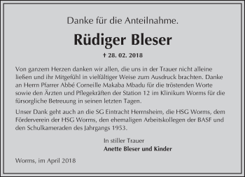 Traueranzeige von Rüdiger Bleser von Trauerportal Rhein Main Presse