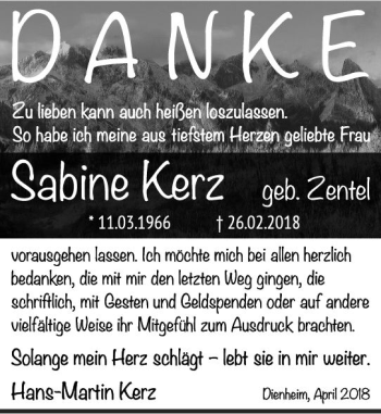 Traueranzeige von Sabine Kerz von Trauerportal Rhein Main Presse