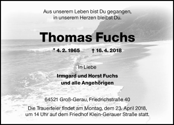 Traueranzeige von Thomas Fuchs von Trauerportal Rhein Main Presse