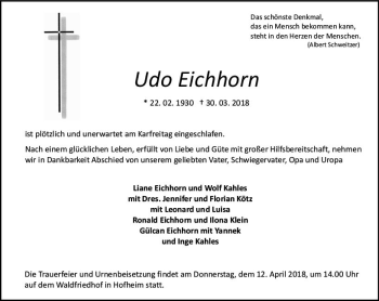 Traueranzeige von Udo Eichhorn von Trauerportal Rhein Main Presse