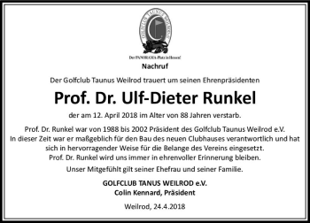 Traueranzeige von Ulf-Dieter Runkel von  Usinger Anzeiger