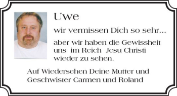 Traueranzeige von Uwe  von Trauerportal Rhein Main Presse