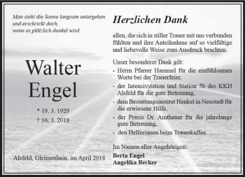 Traueranzeige von Walter Engel von VRM Trauer