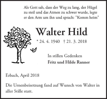 Traueranzeige von Walter Hild von Trauerportal Rhein Main Presse