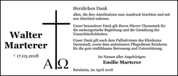 Traueranzeige von Walter Marterer von Trauerportal Rhein Main Presse