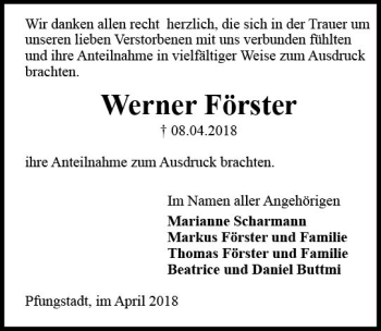 Traueranzeige von Werner Förster von Trauerportal Rhein Main Presse