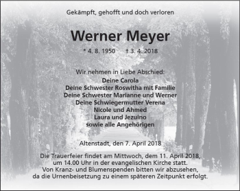 Traueranzeige von Werner Meyer von  Kreisanzeiger