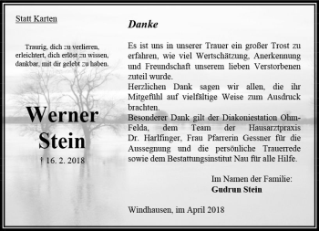 Traueranzeige von Werner Stein von VRM Trauer