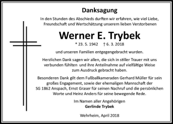 Traueranzeige von Werner Trybek von  Usinger Anzeiger