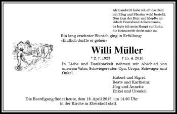 Traueranzeige von Willi Müller von  Gießener Anzeiger