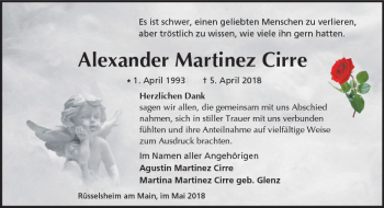 Traueranzeige von Alexander Martinez Cirre von Trauerportal Rhein Main Presse