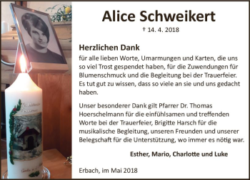 Traueranzeige von Alice  Schweikert von Trauerportal Rhein Main Presse