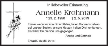 Traueranzeige von Annelie Krohmann von  Camberger Anzeiger