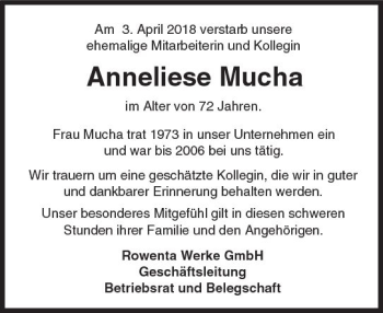Traueranzeige von Anneliese Mucha von Trauerportal Rhein Main Presse