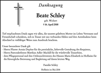 Traueranzeige von Beate Schley von Trauerportal Rhein Main Presse