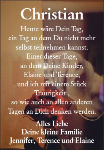 Traueranzeige von Christian Bauer von Trauerportal Rhein Main Presse