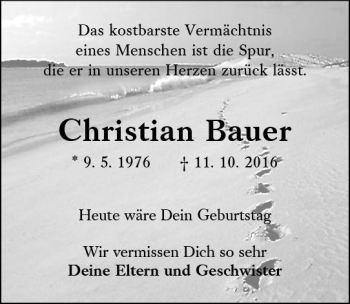 Traueranzeige von Christian Bauer von Trauerportal Rhein Main Presse