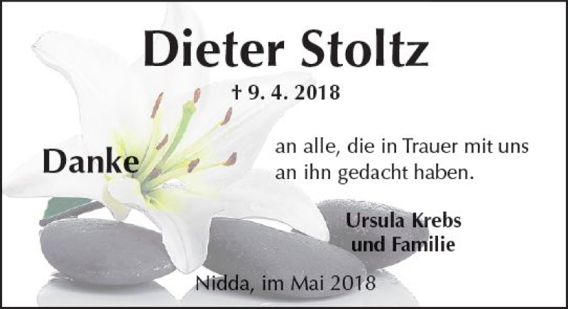  Traueranzeige für Dieter Stoltz vom 26.05.2018 aus  Kreisanzeiger