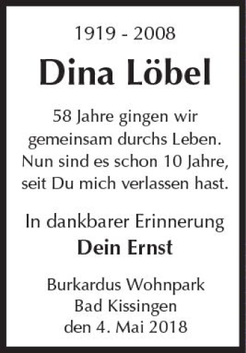 Traueranzeige von Dina Löbel von Trauerportal Rhein Main Presse